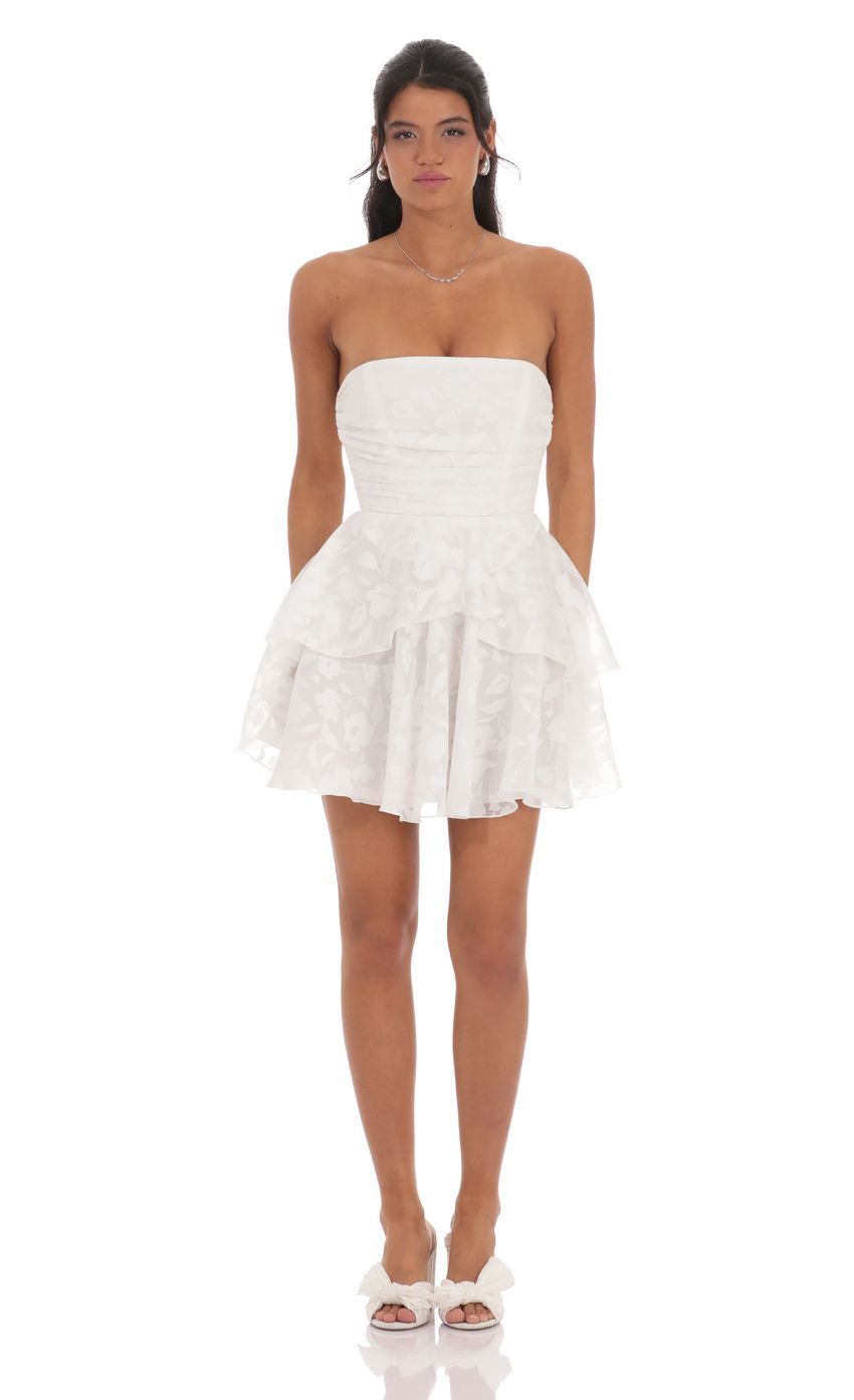 Floral Corset Strapless Ruffle Dress in White