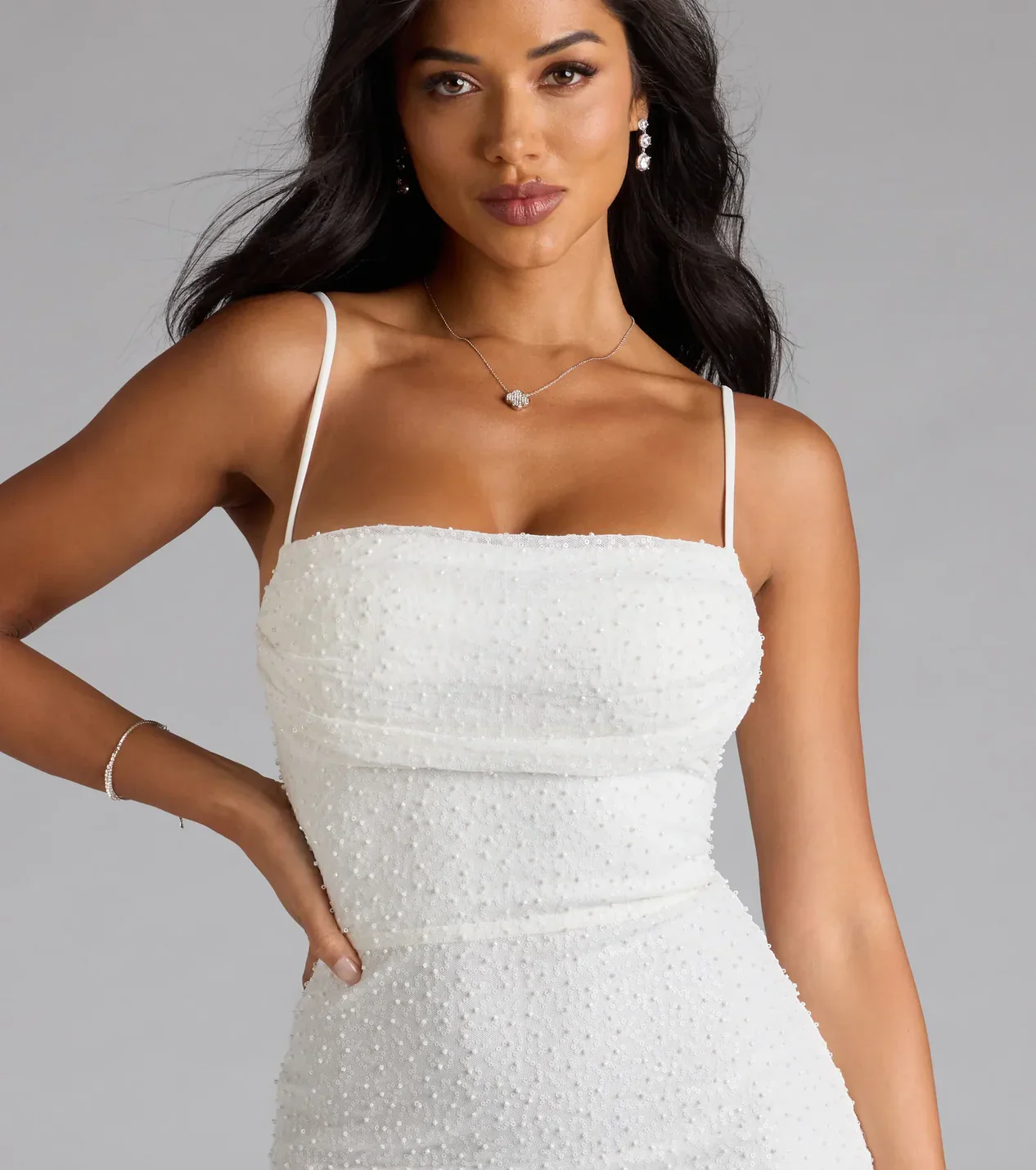 Forever Dazzline Lace-Up Sequin Bead Mini Dress