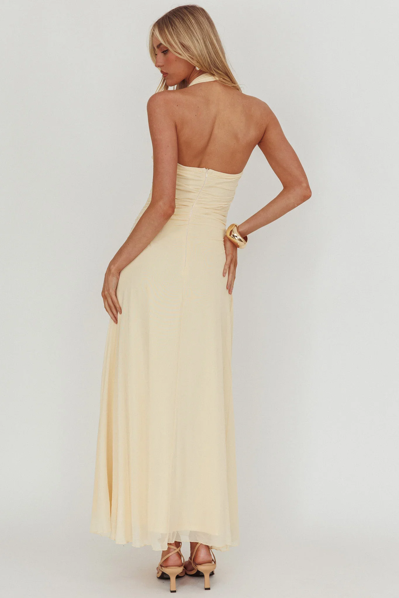 Azure Sun Halterneck Drop Waist Maxi Dress Yellow