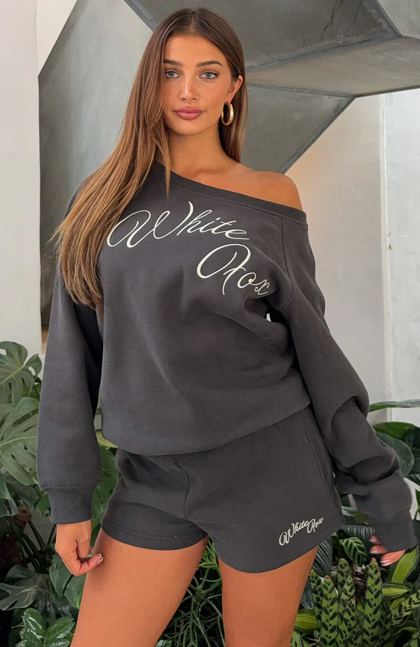 Lucky Thirteen Elsa Off Shoulder Sweater Charcoal