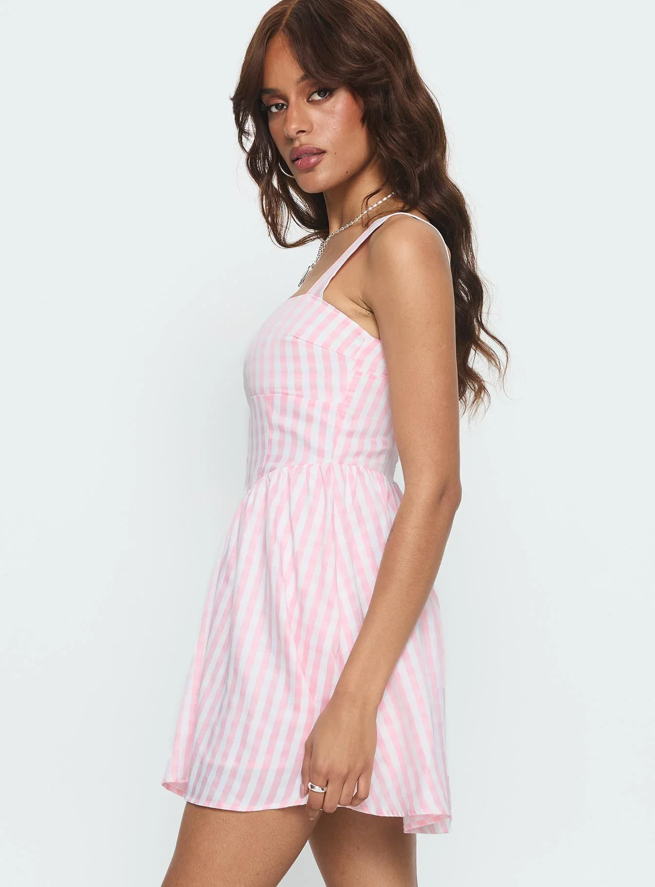 Yoselyn Pleat Mini Dress Pink Check