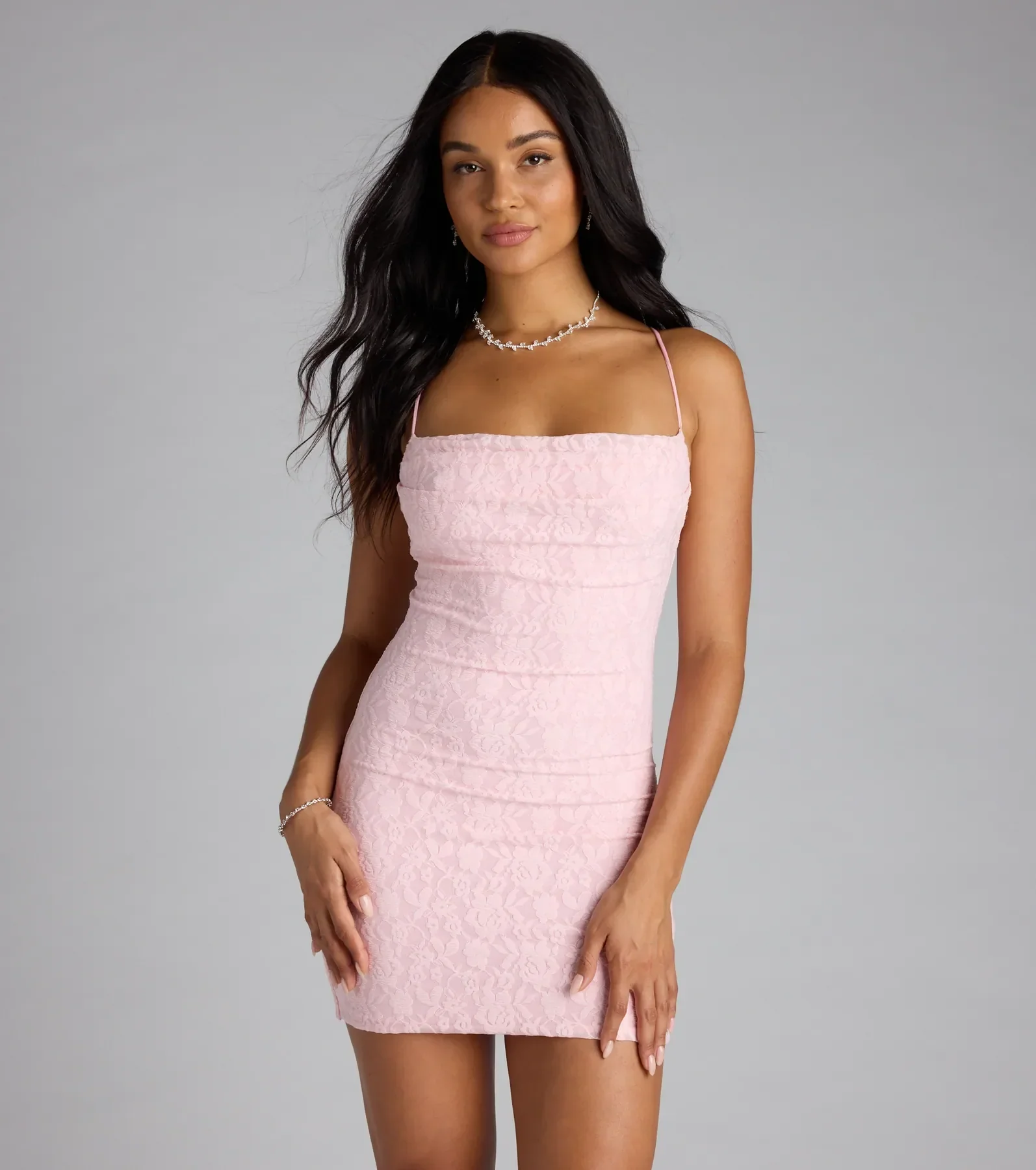 Get A Pic Lace-Up Lace Mini Dress