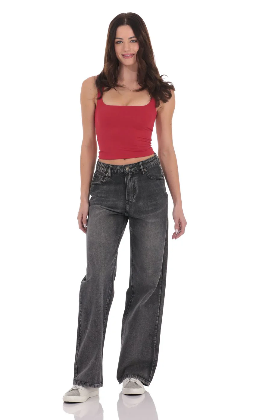 High Rise Wide Leg Jeans in Faded Black
