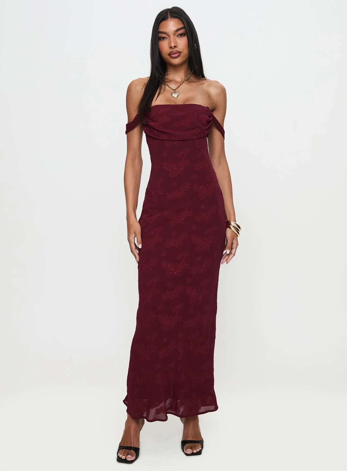 Azura Off The Shoulder Maxi Dress Burgundy