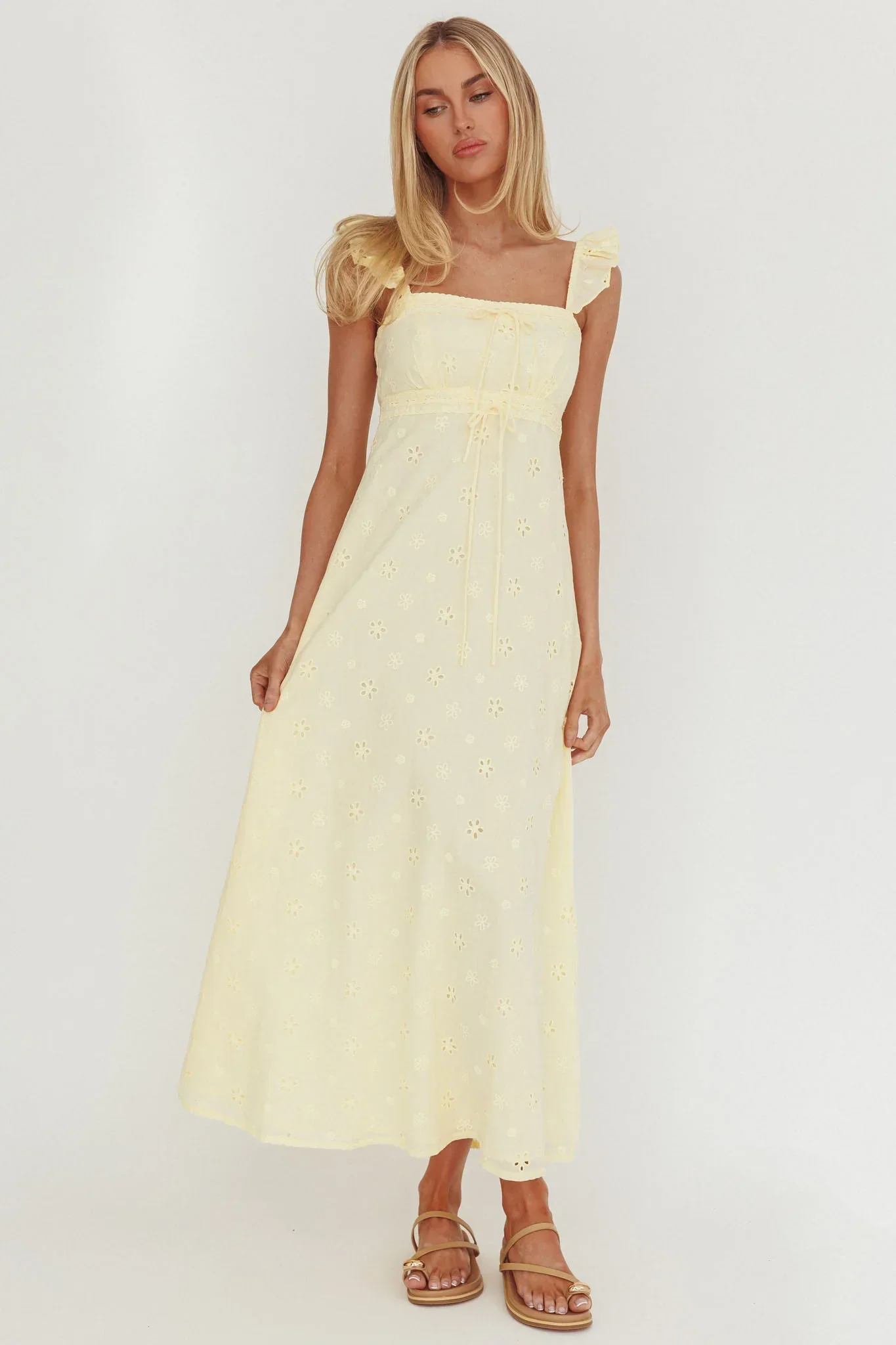 Zimmer Eyelet Frill Strap Maxi Dress Butter