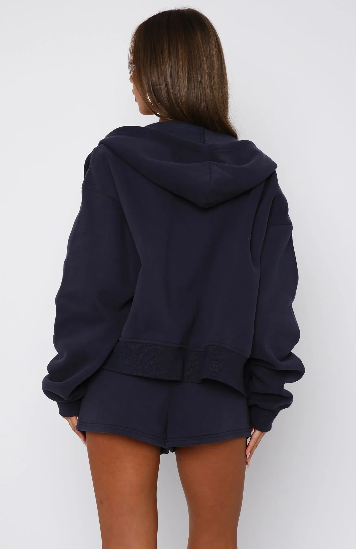 Can't Miss It Boxy Zip Front Hoodie Navy