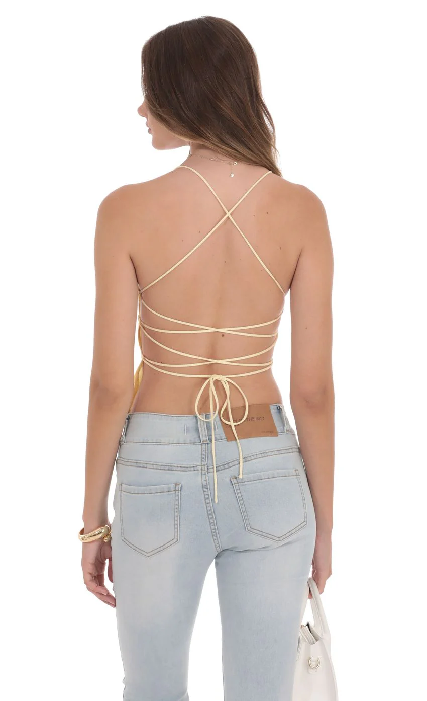Open Back Lace Top in Yellow