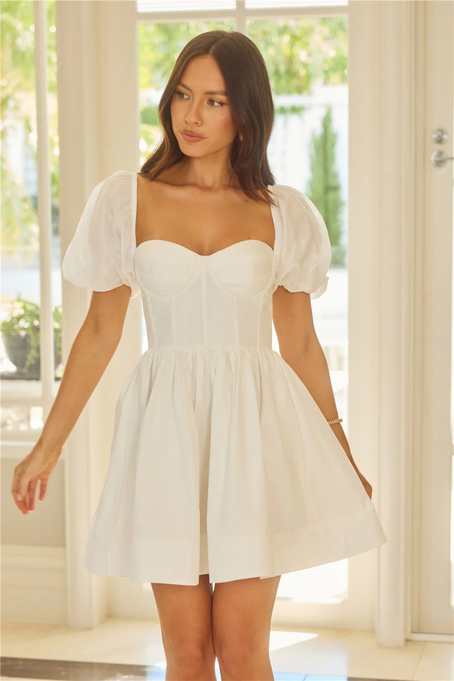 Whispering Luxe Short Sleeve Mini Dress White