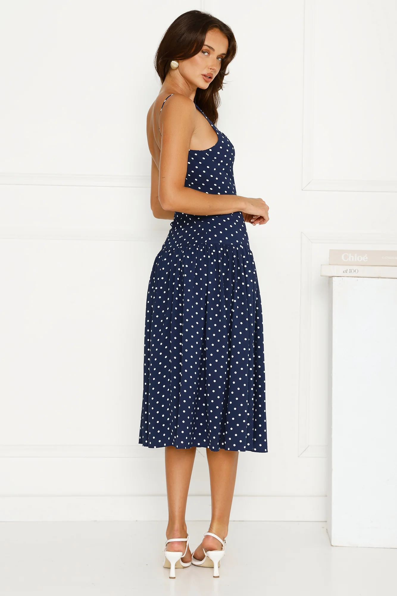 Polka Dot Charm Midi Dress Navy