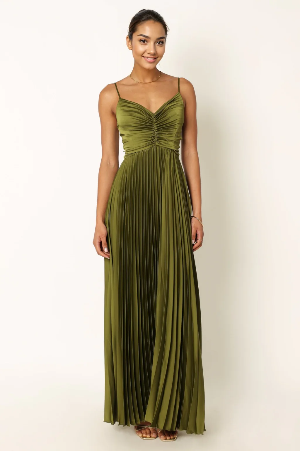 Naira Pleated Maxi Dress Palm Green