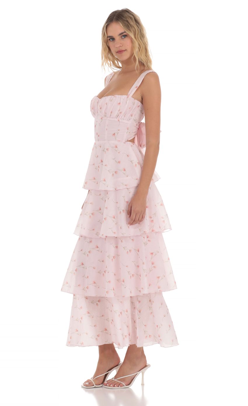 Floral Ruffle Maxi Dress in Pink