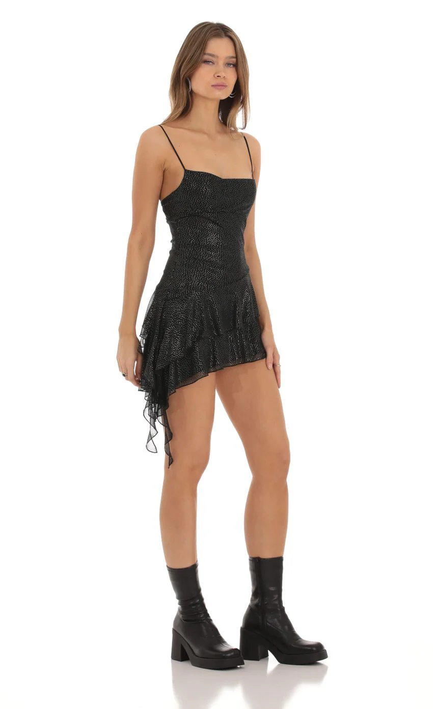Hadleigh Shimmer Mesh Tassel Dress in Black