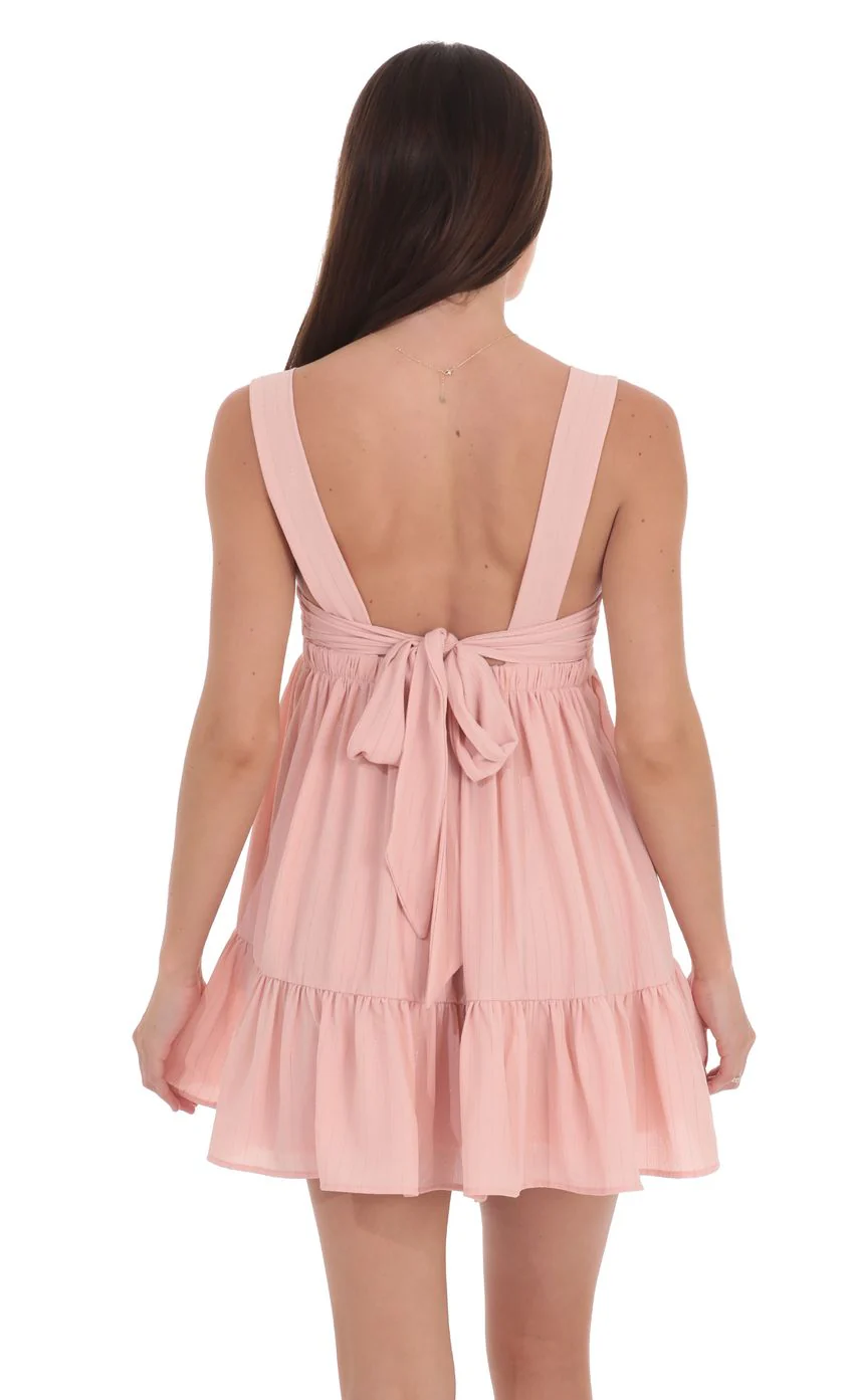 Shimmer Striped Babydoll Dress in Pink