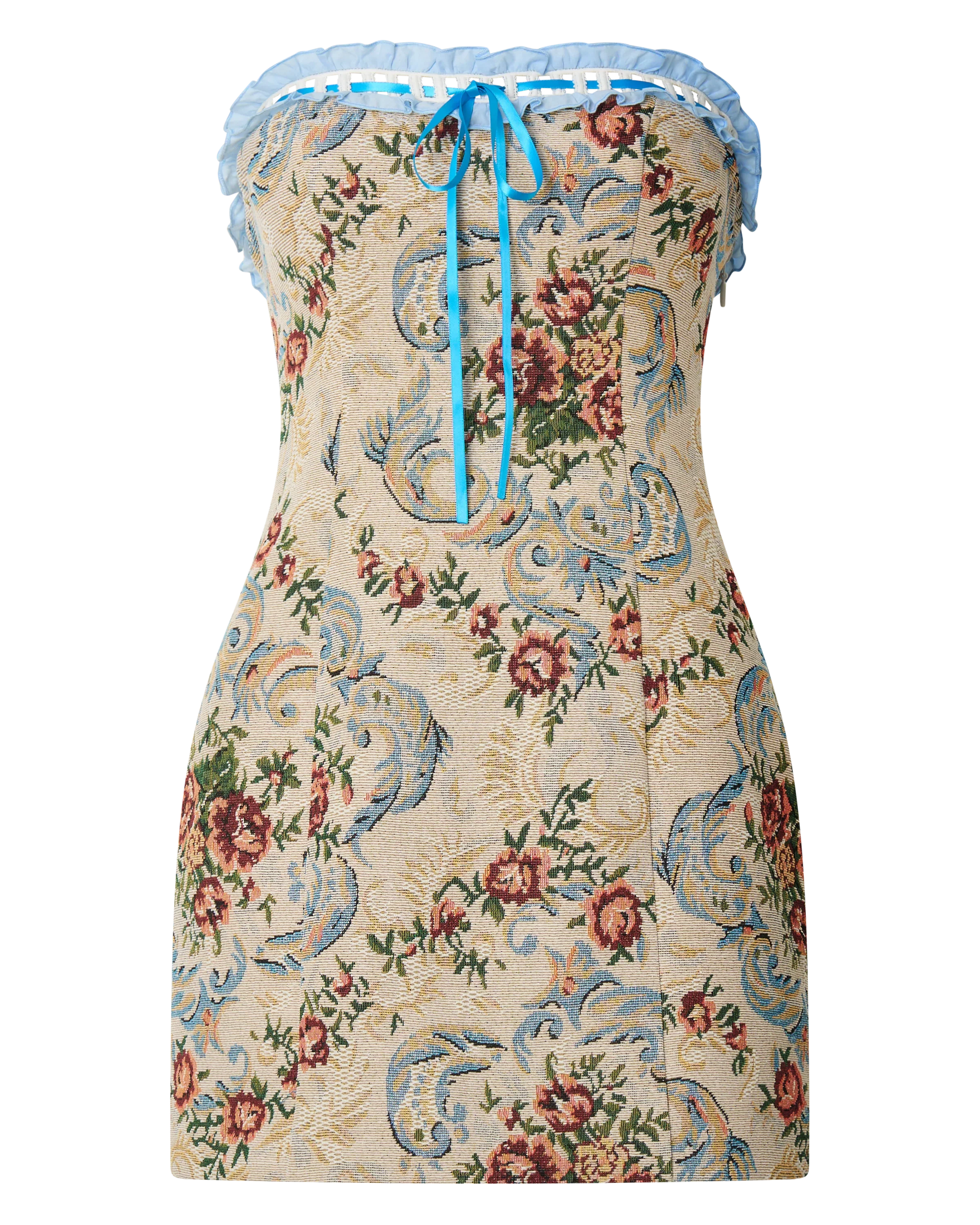 Dana Mini Dress Jacquard Strapless Contrast Trim Bodycon Dress in Cream