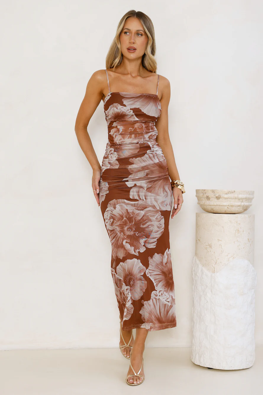 Palm Princess Mesh Maxi Dress Brown