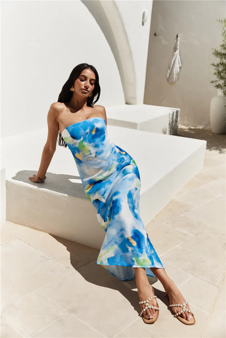 Bliss Cove Strapless Midi Dress Blue