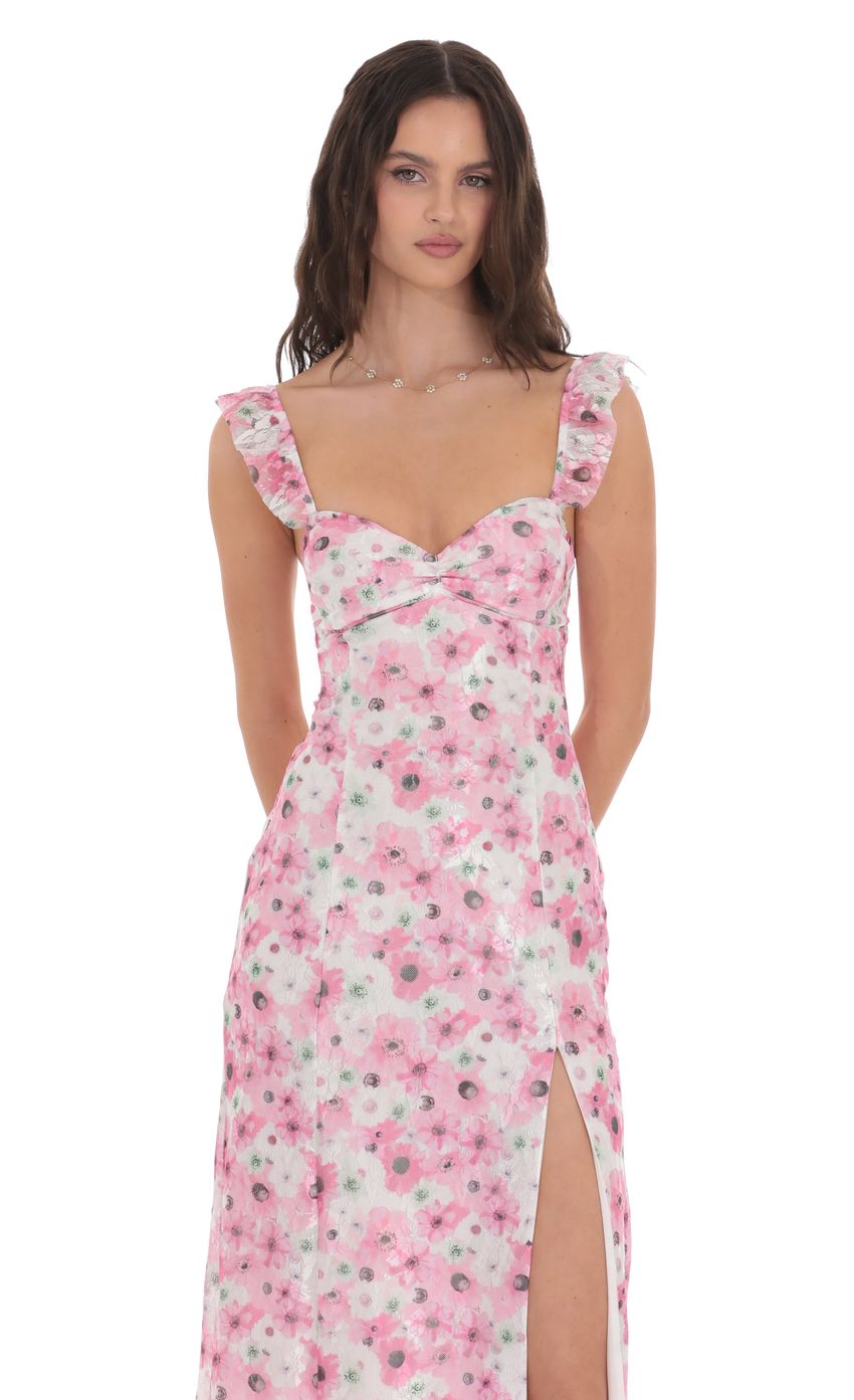 Lace Floral Ruffle Sleeve Maxi Dress in White