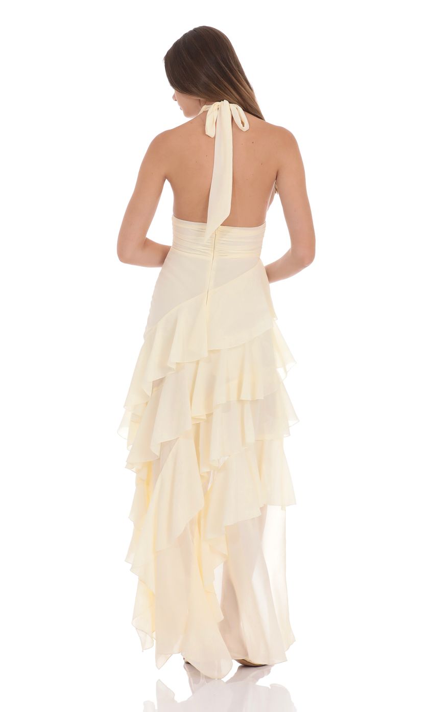 Asymmetrical Ruffle Maxi Dress in Ivory
