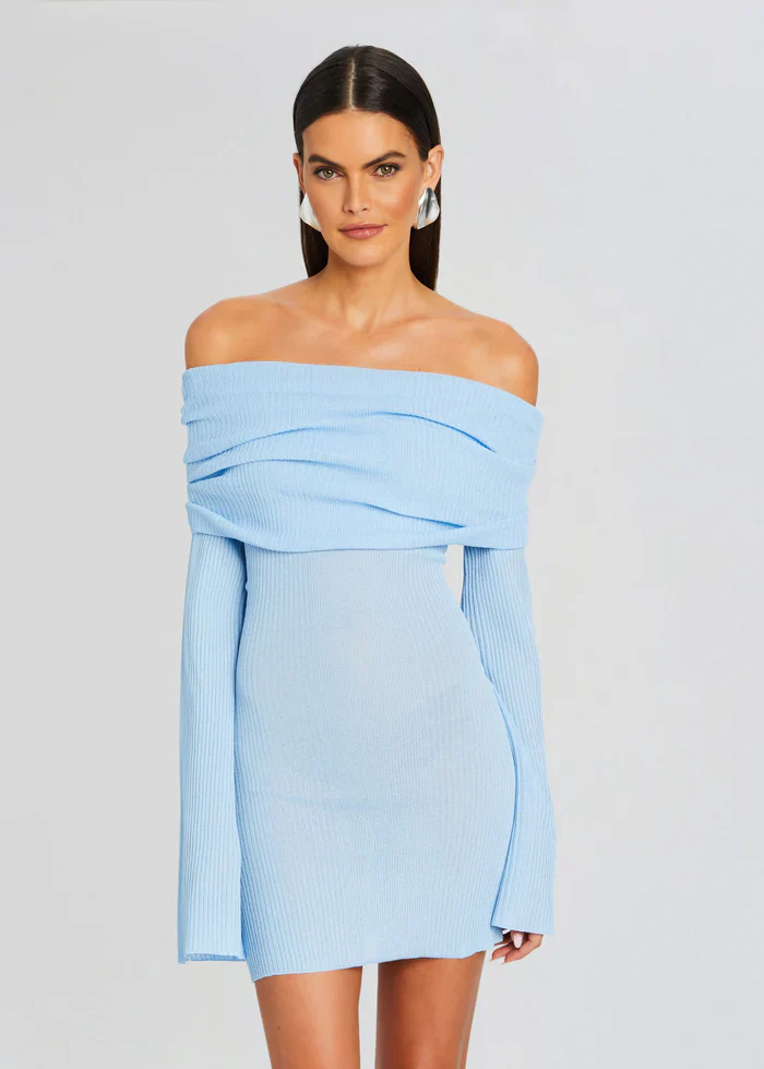 Galli Rib Knit Mini Dress Powder Blue