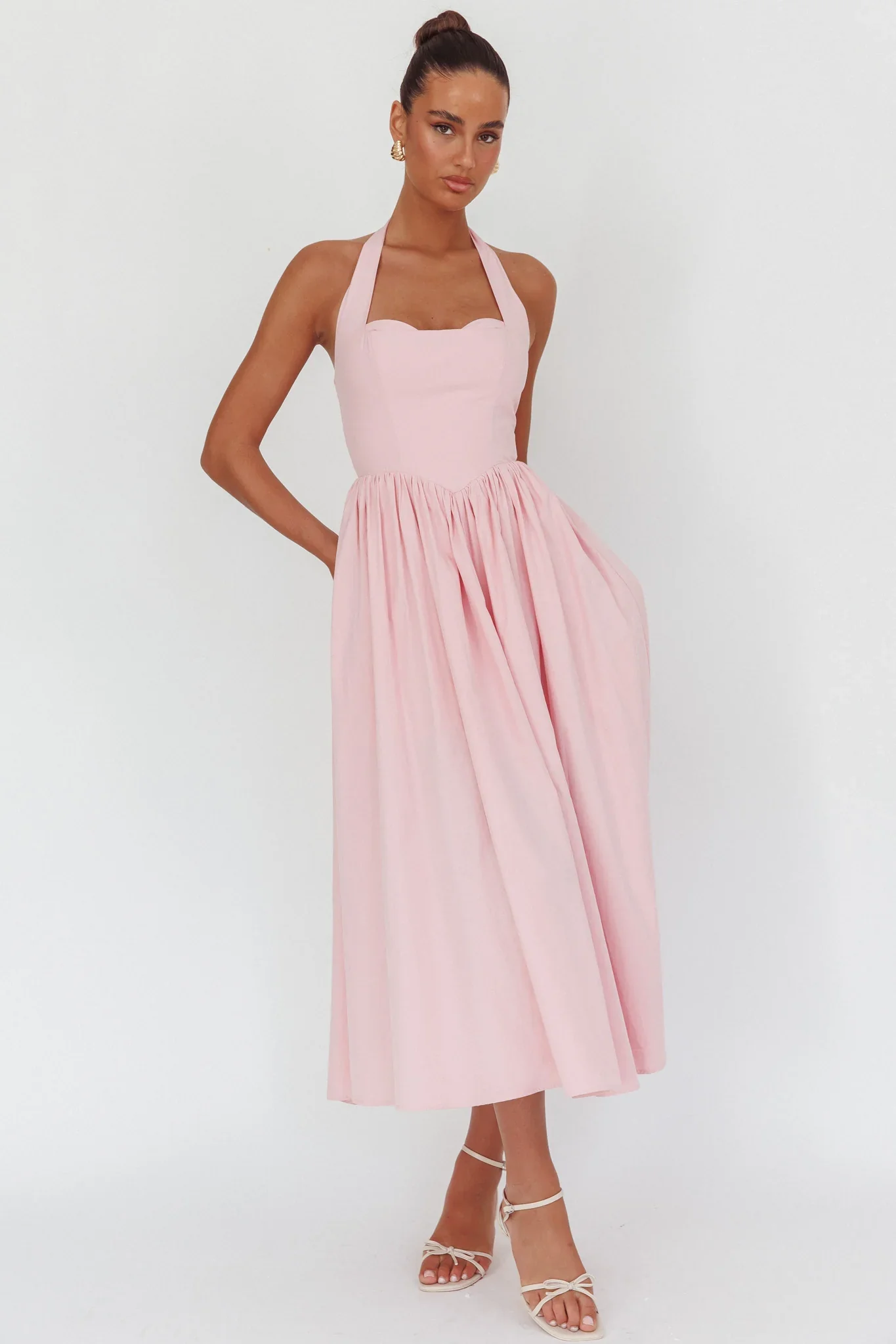 Get My Attention Halterneck Maxi Dress Pink