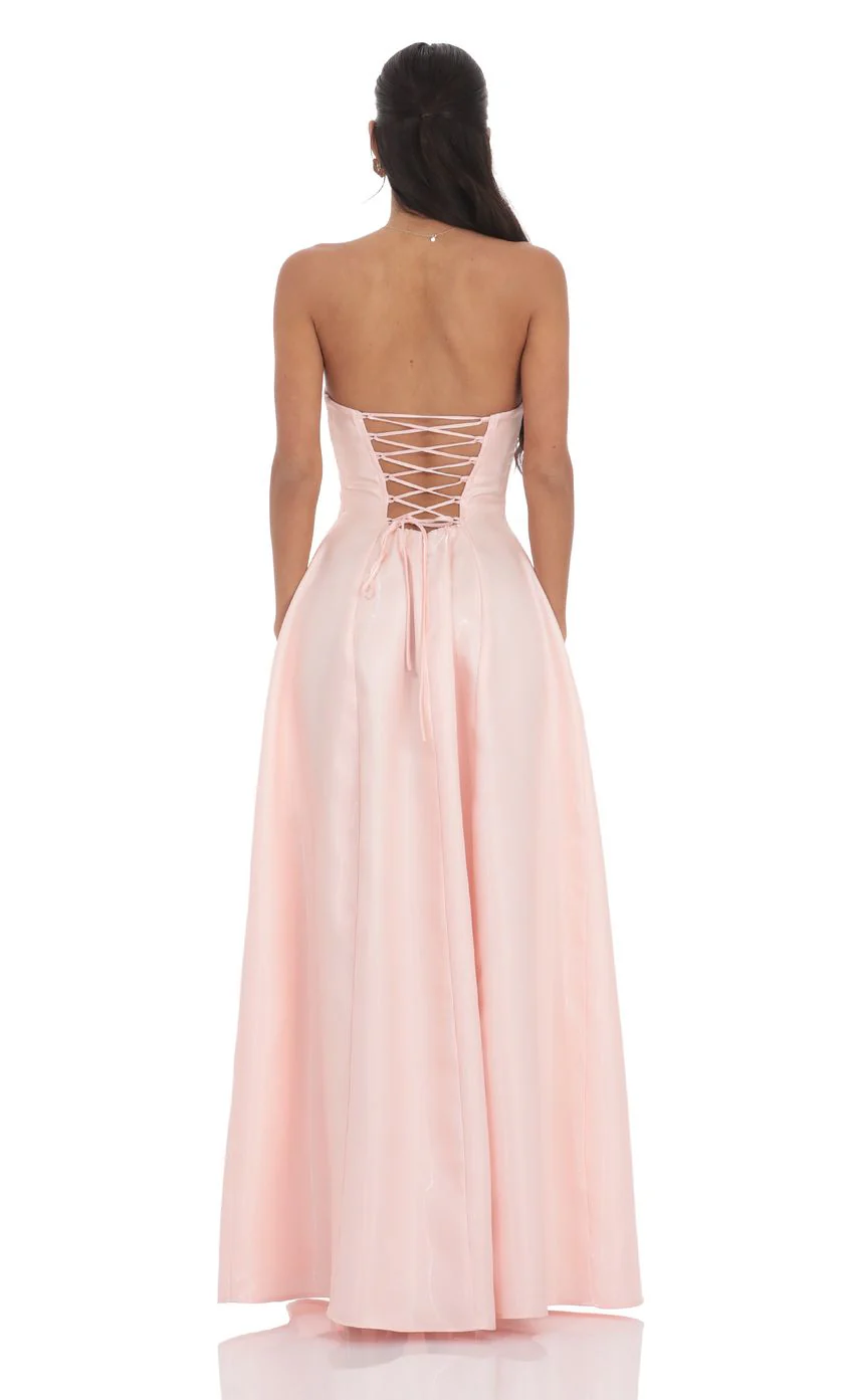 Sheen Empire Waist Maxi Dress in Pink
