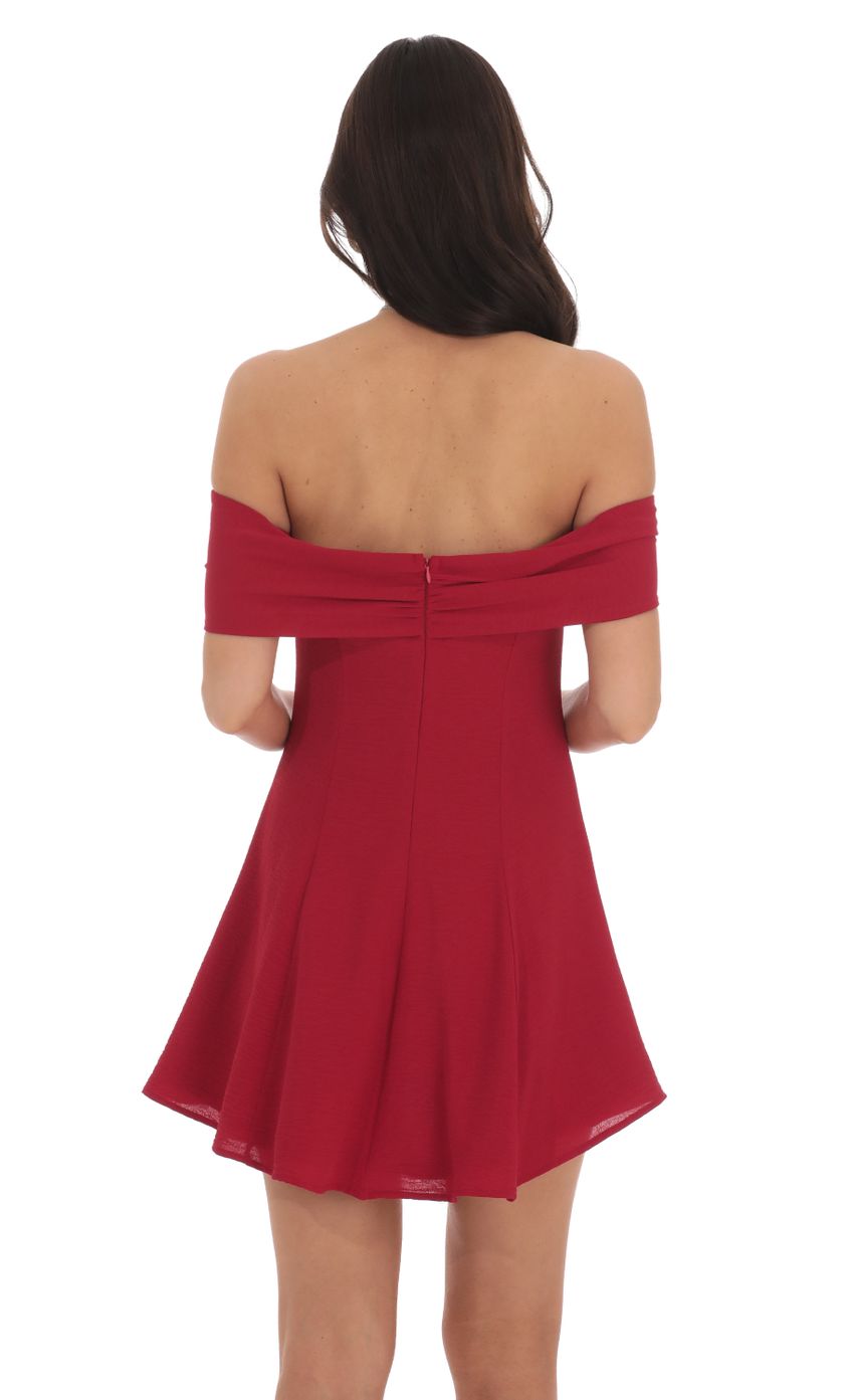 Front Bow Off Shoulder Dress in Red
