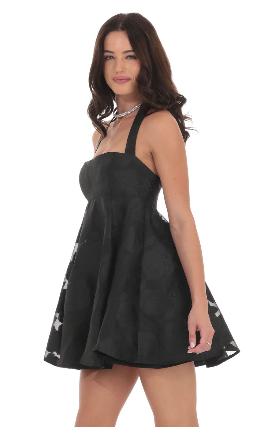 Floral Flare Babydoll Dress in Black