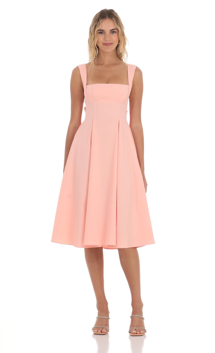 Square Neck Flare Midi Dress in Pink