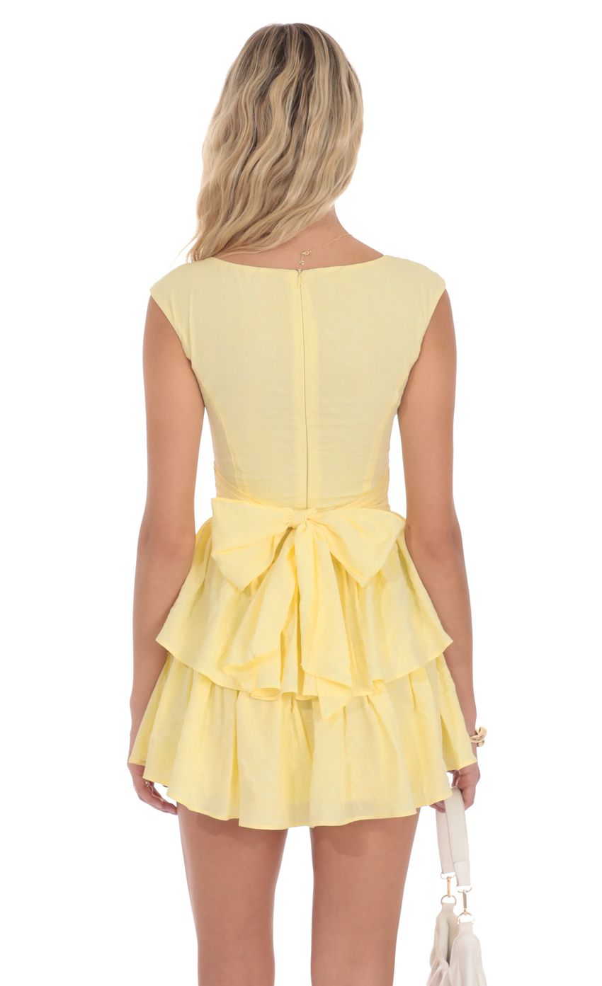 Floral Jacquard Wide Strap Ruffle Dress in Yellow