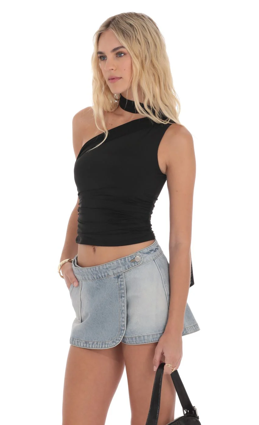 Denim Wrap Skort in Faded Blue