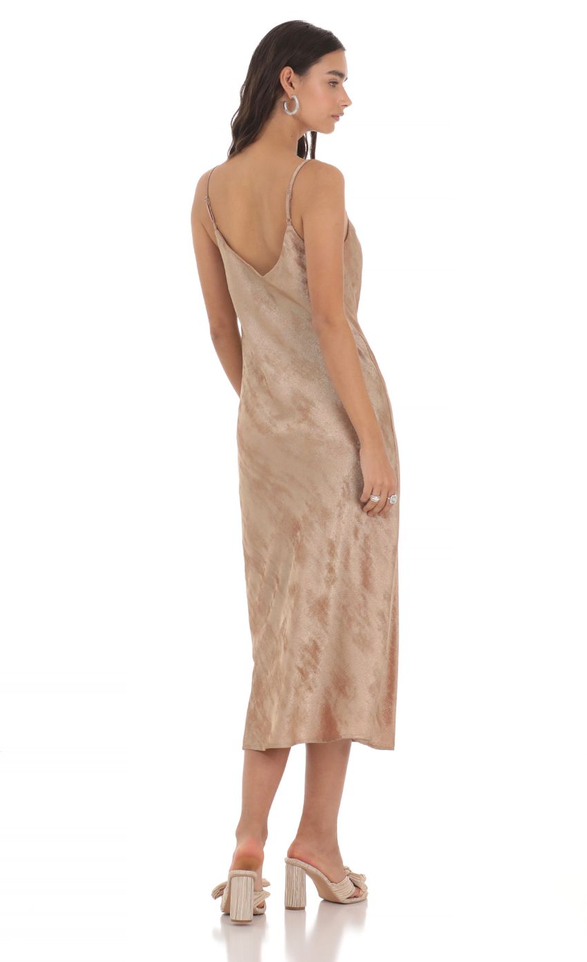 Crushed Shimmer Midi Dress in Sand