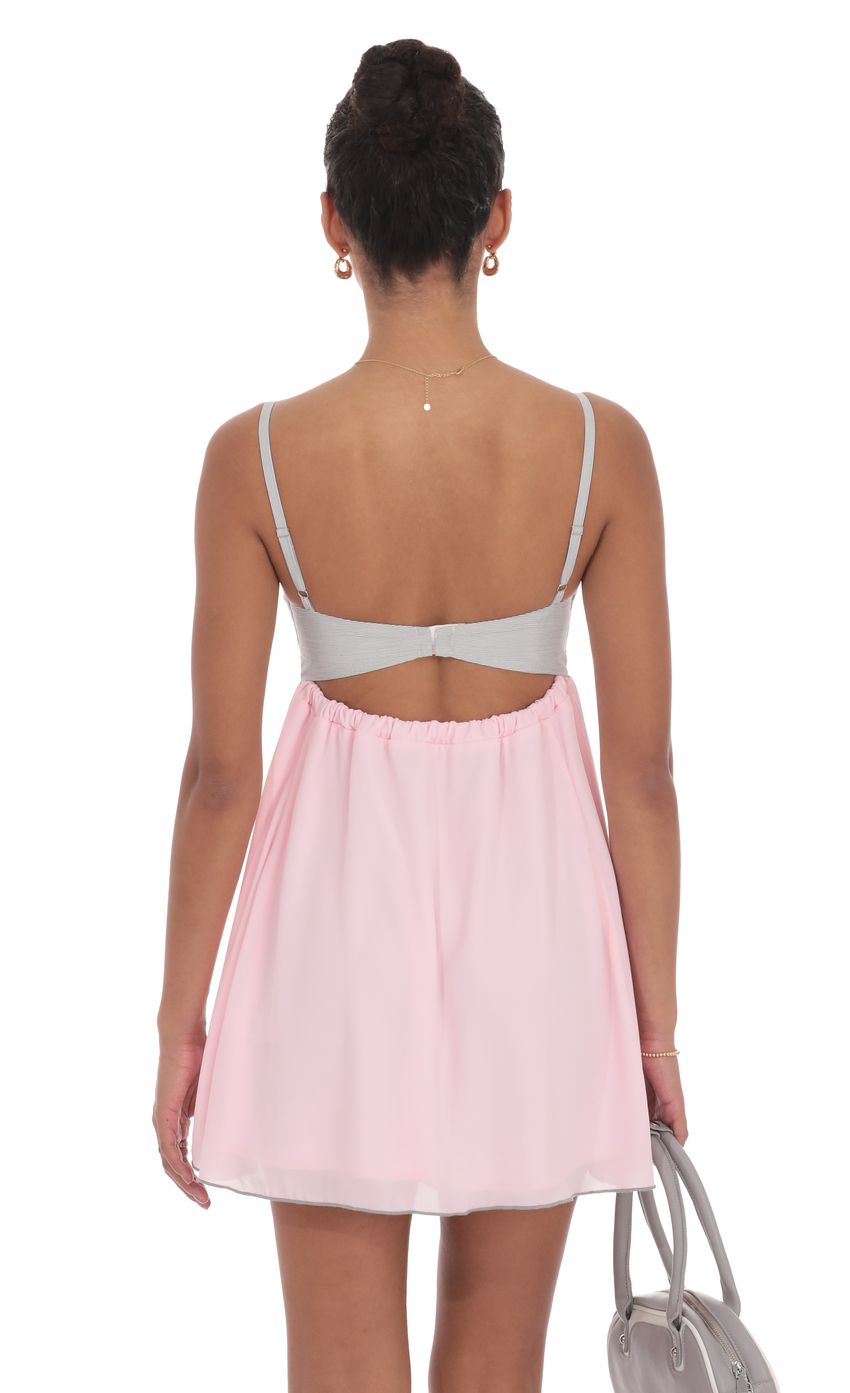 Two Toned Striped Babydoll Dress in Pink