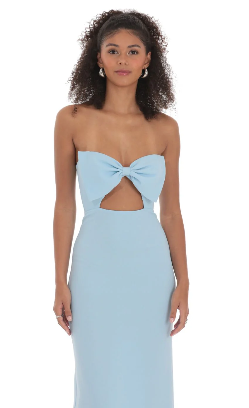 Bow Cutout Strapless Maxi Dress in Blue