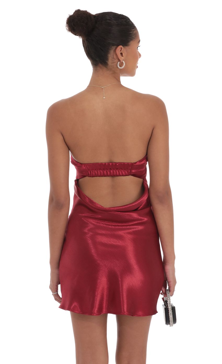 Satin Strapless Slip Dress in Maroon