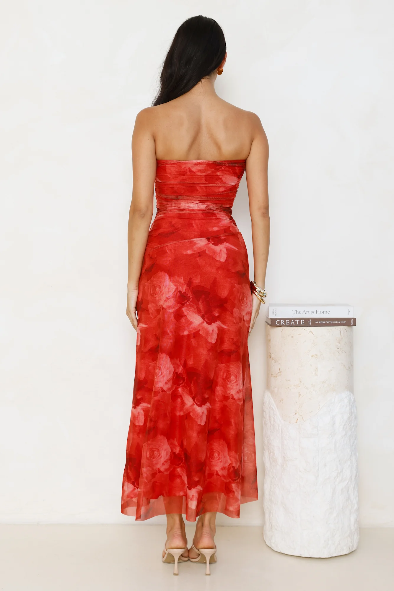 Dollhouse Daze Strapless Mesh Maxi Dress Red
