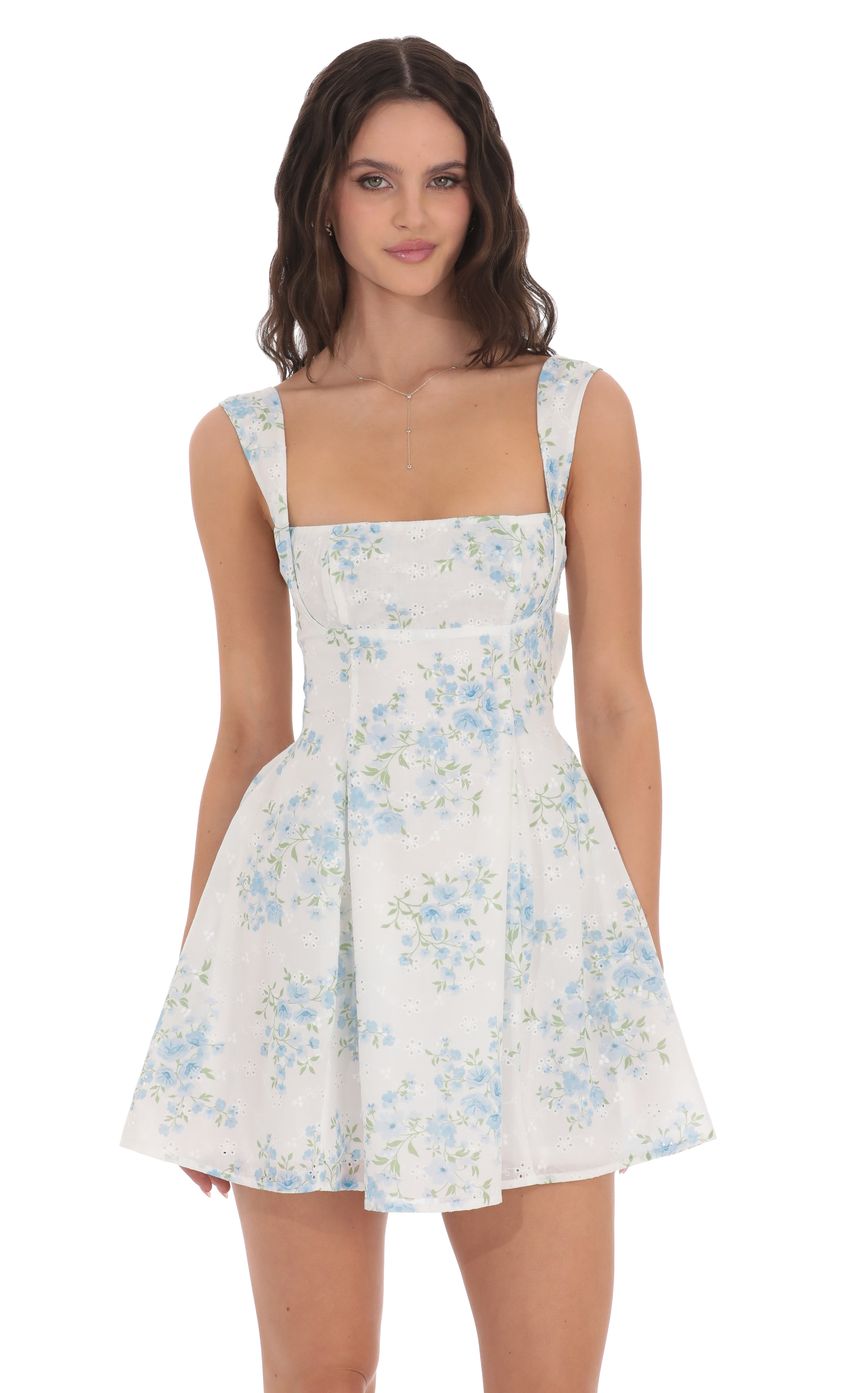 Floral Eyelet Fit and Flare Dress in White