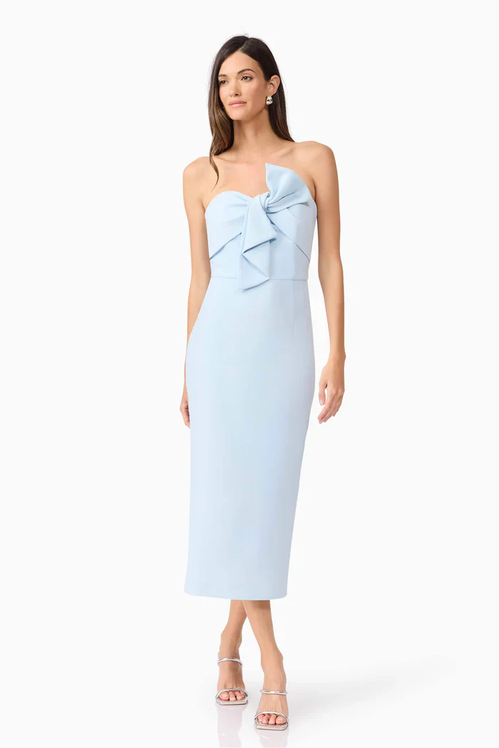 Ami Strapless Midi Dress in Blue