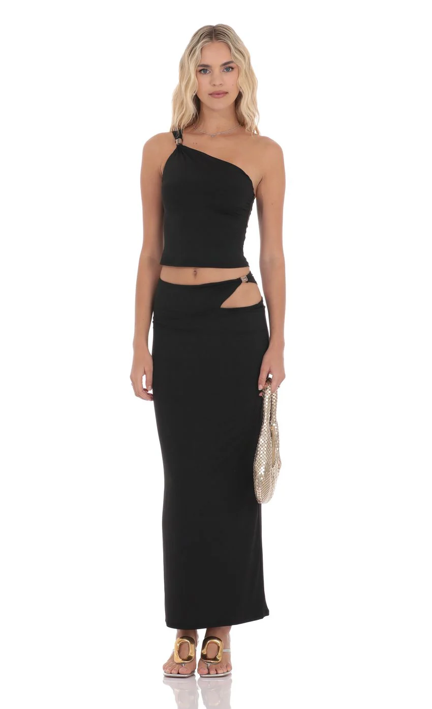 One Shoulder Embellished Top in Black