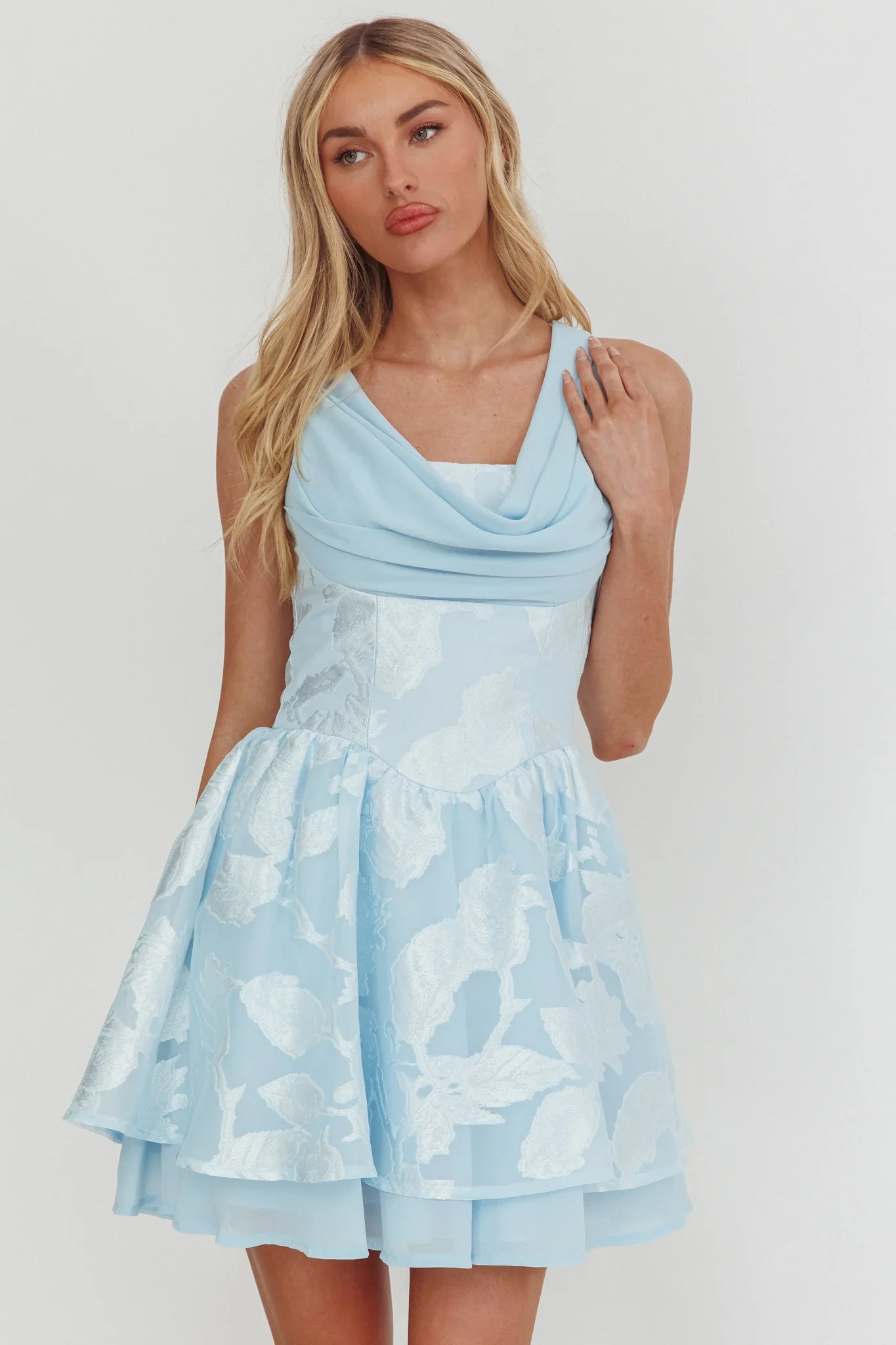 Lusting Lace-Up Back Mini Dress Ice Blue