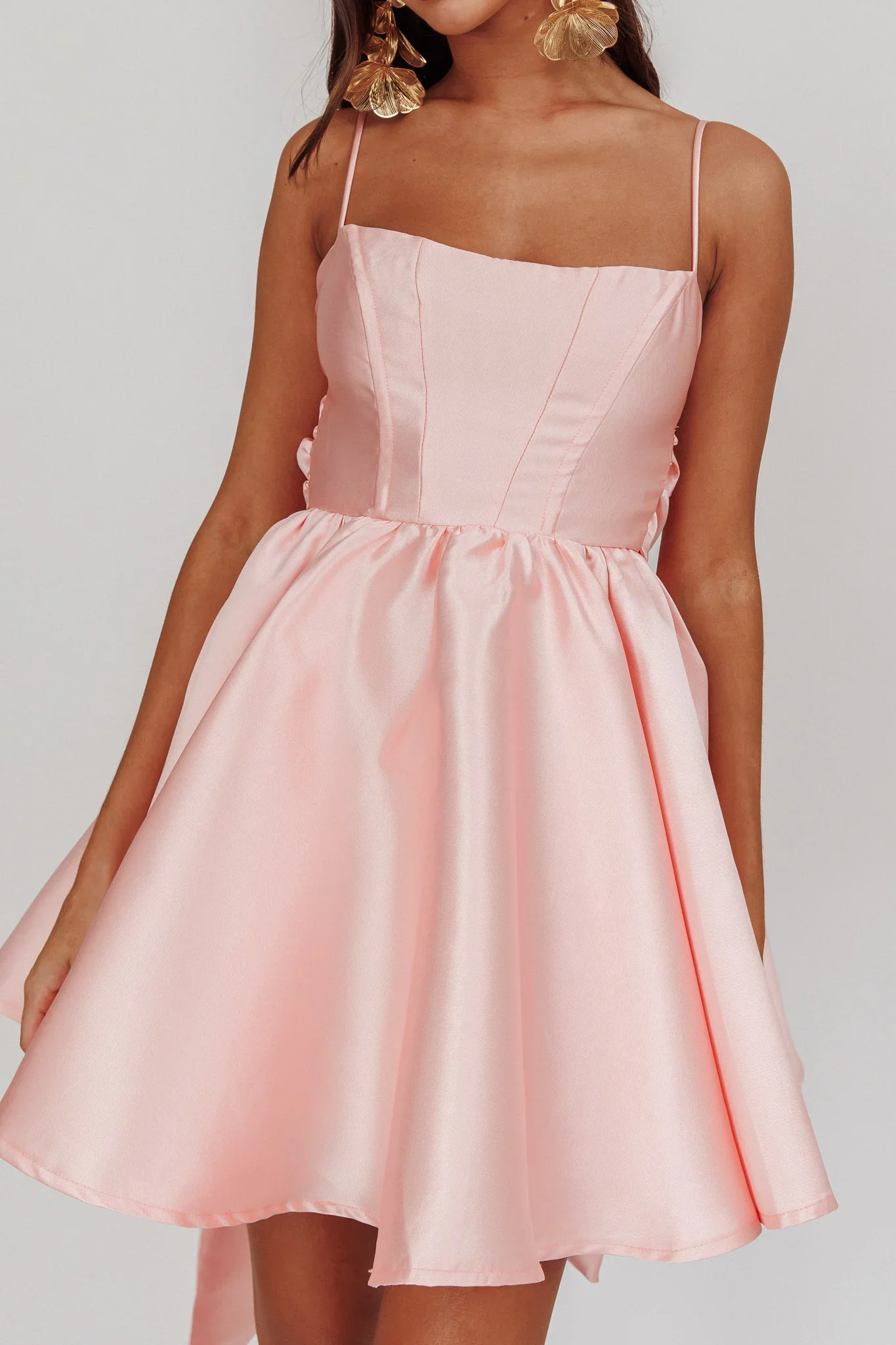 Athens Flared Bow Mini Dress Blush