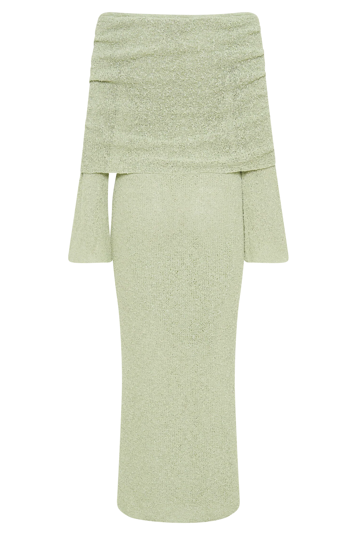 Marisol Off Shoulder Boucle Maxi Dress - Pastel Green
