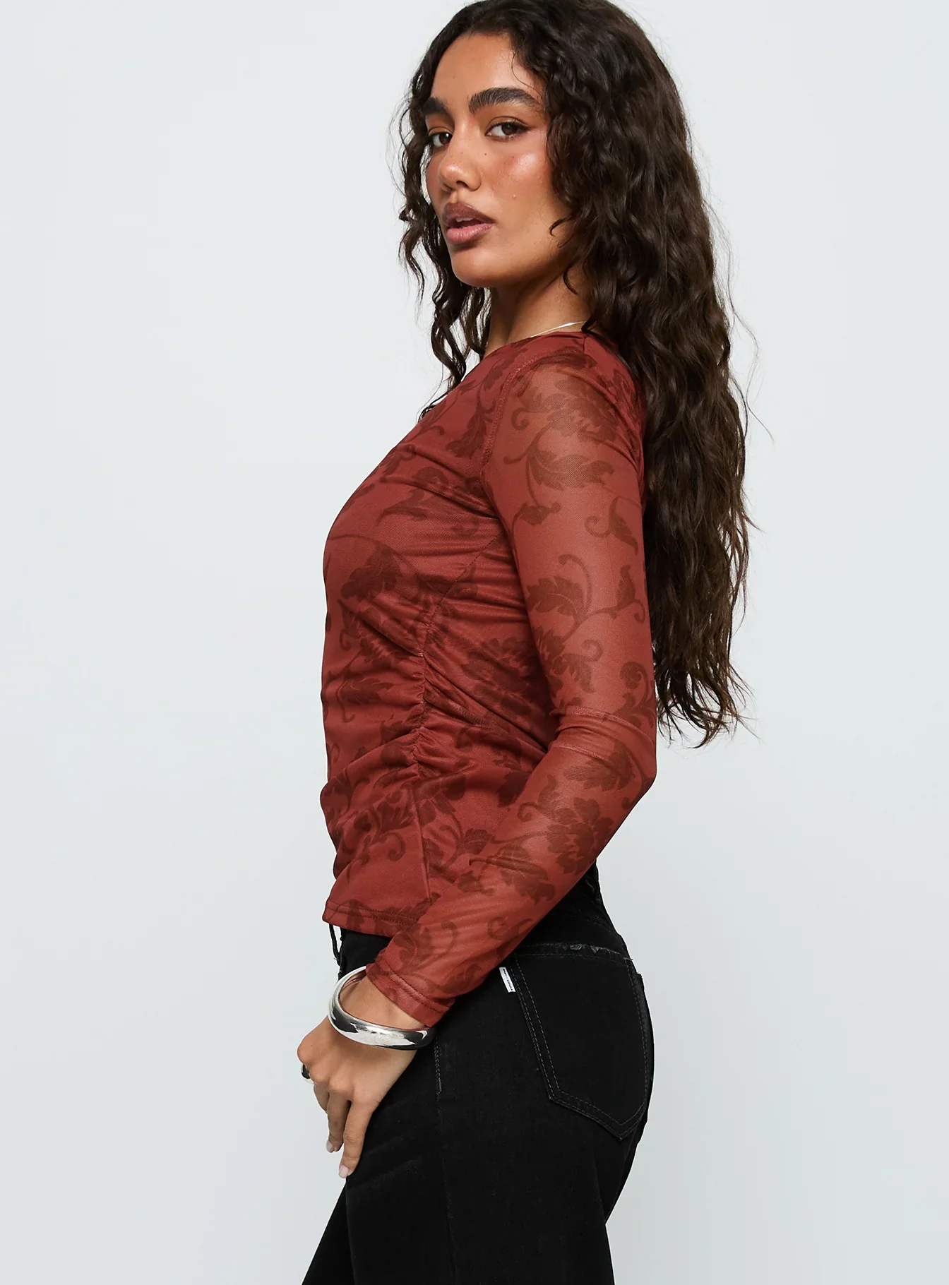 People Watching Long Sleeve Top Red Floral