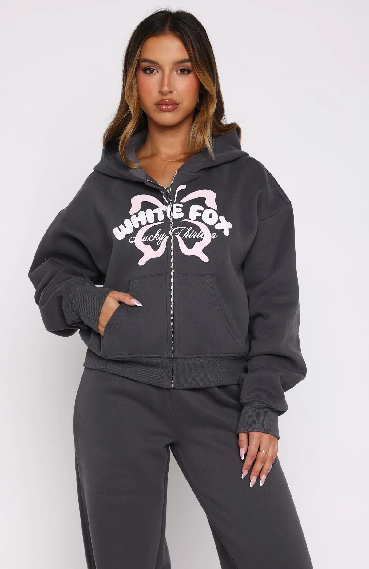 Lucky Thirteen Audrina Boxy Zip Front Hoodie Volcanic