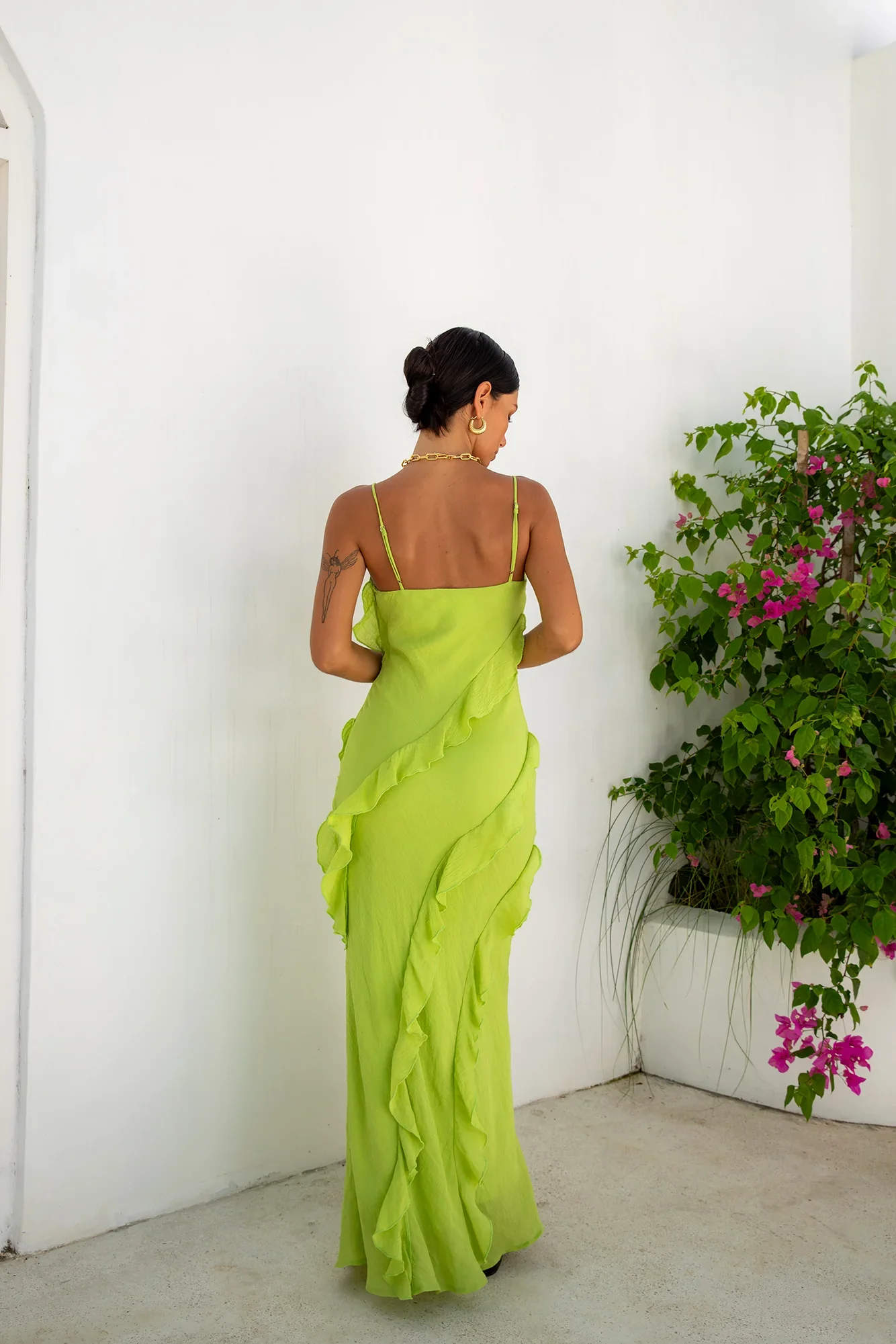 Romantic Flare Maxi Dress Green