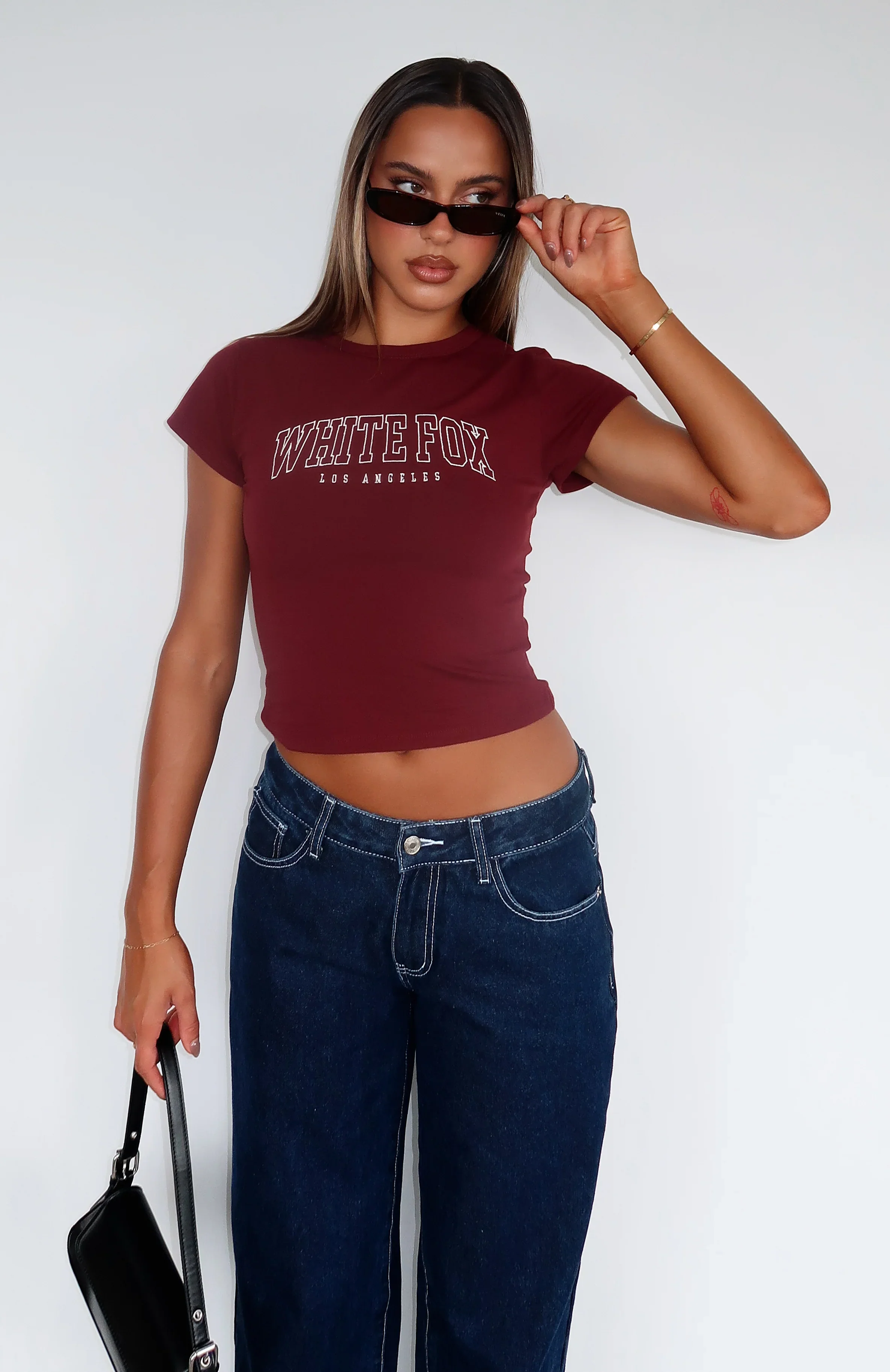 Let's Get Started Baby Tee Burgundy