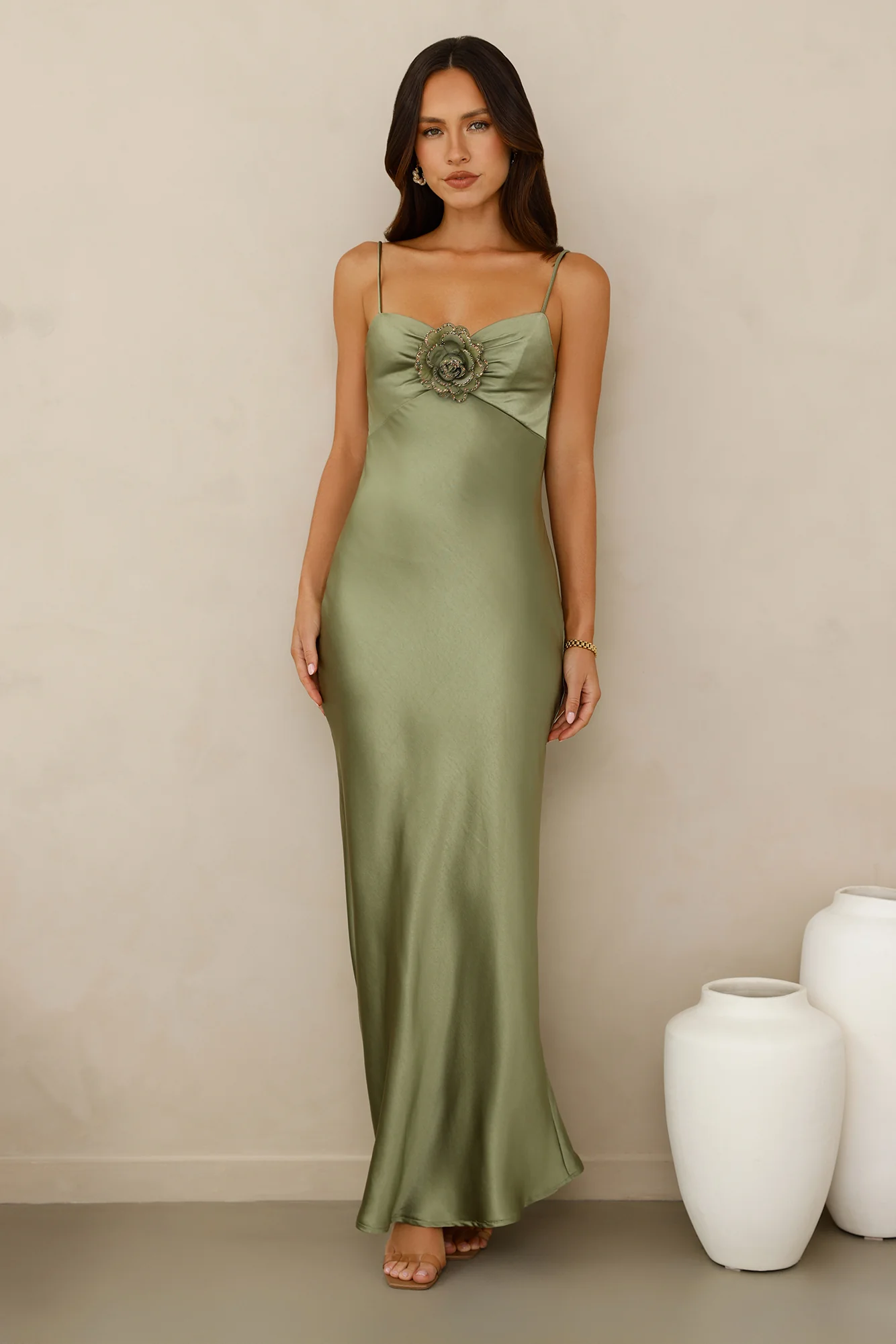 Ultimate Style Satin Maxi Dress Green