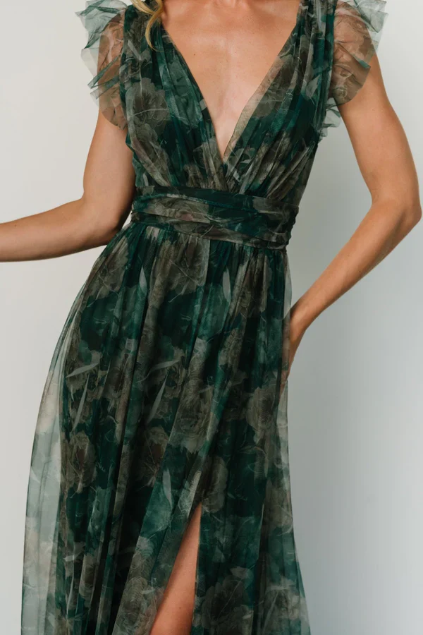 Carmine Maxi Dress | Green Floral