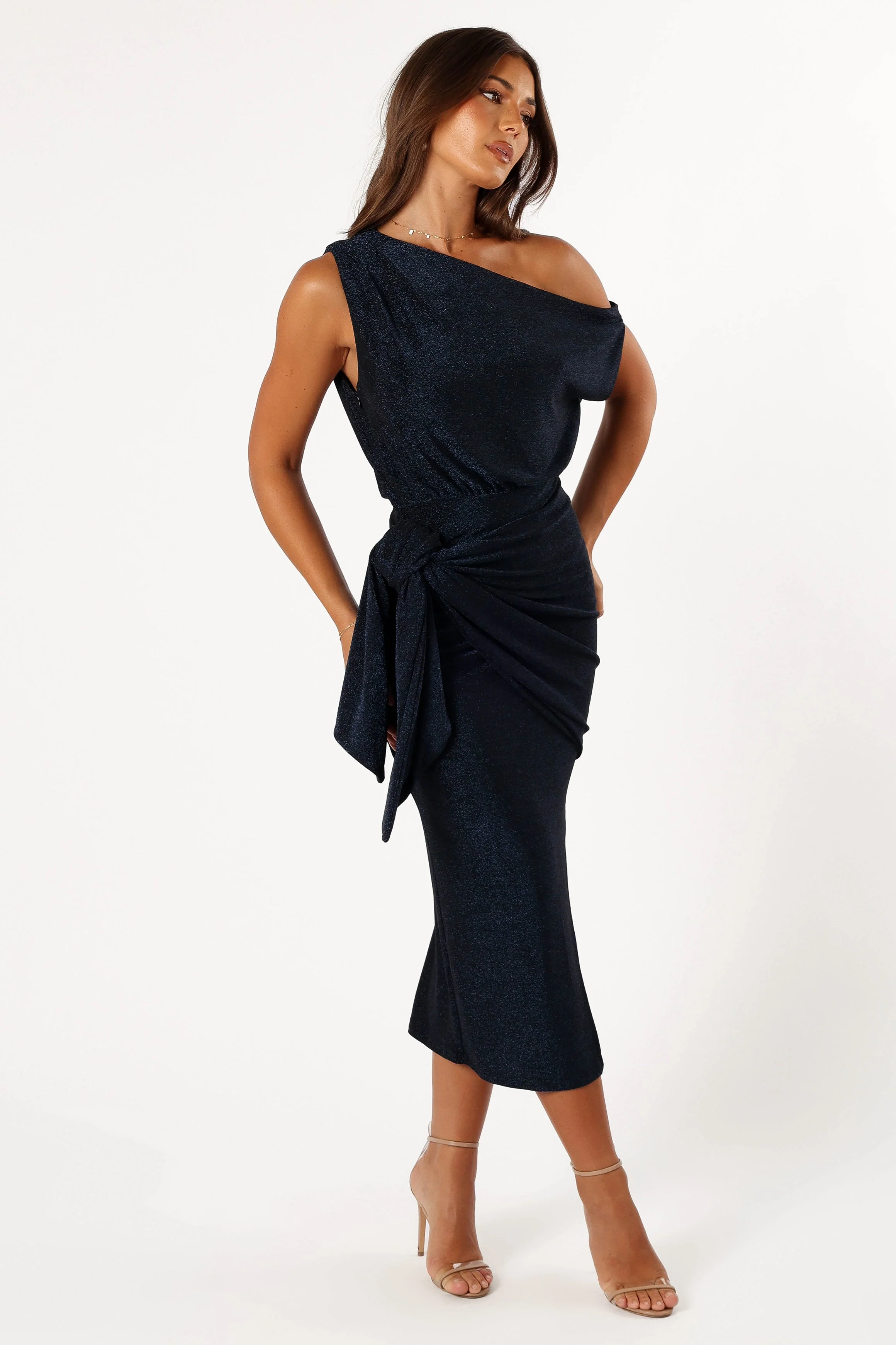 Santiago Off Shoulder Midi Dress - Navy