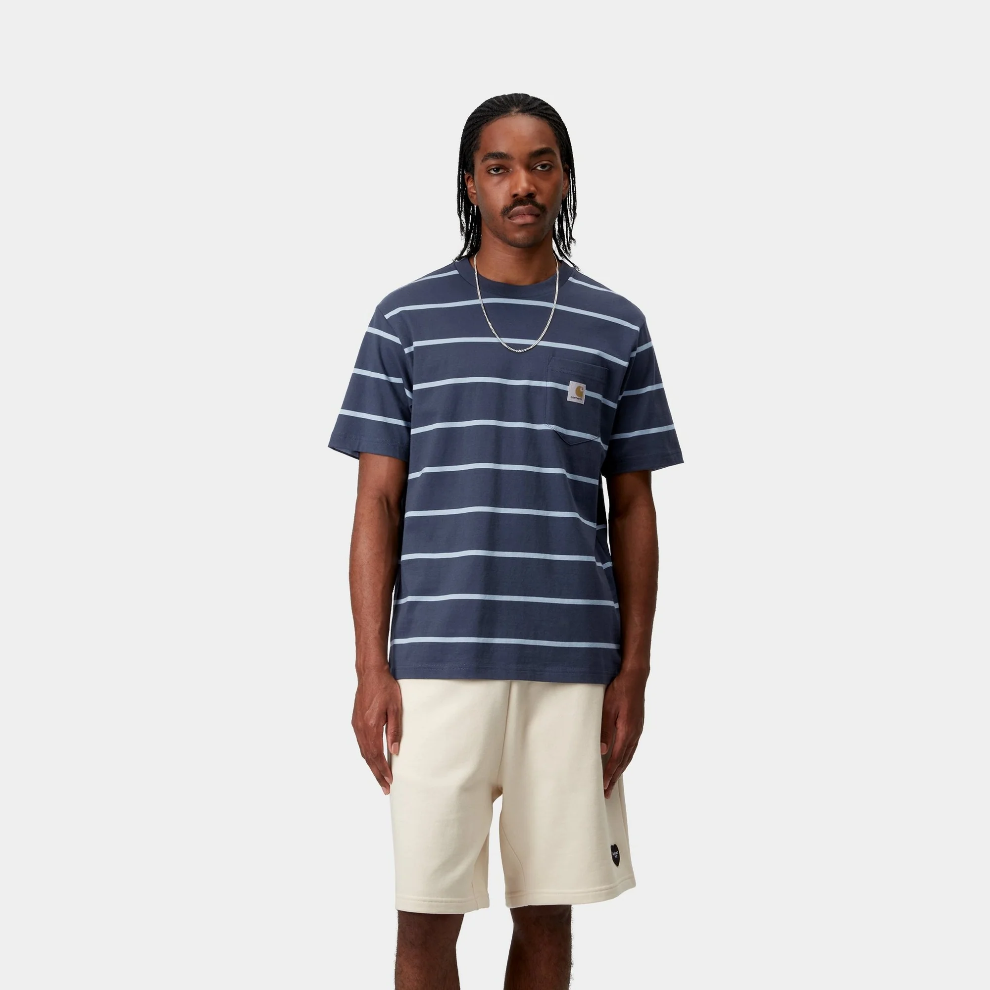 Aiken Stripe Pocket T-Shirt | Dusky Blue