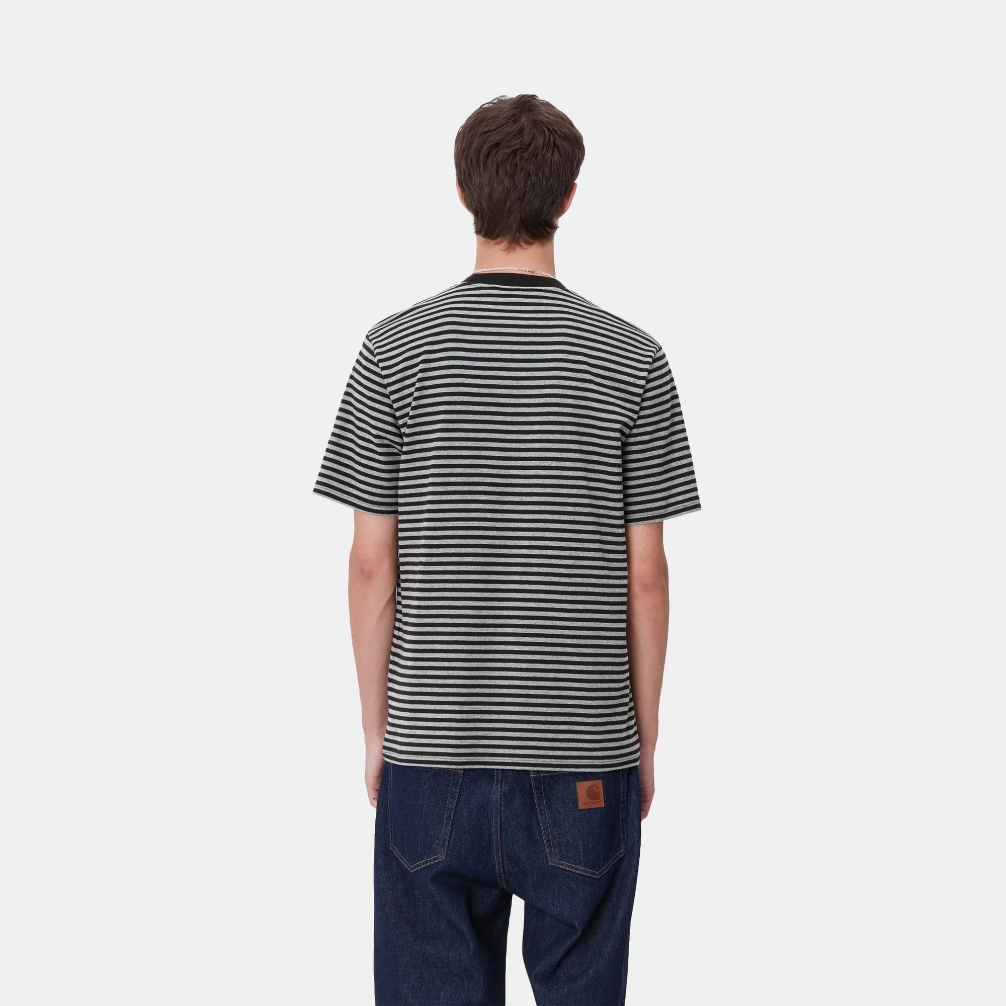 Verner Stripe Pocket T-Shirt | Black / Dark Grey Heather